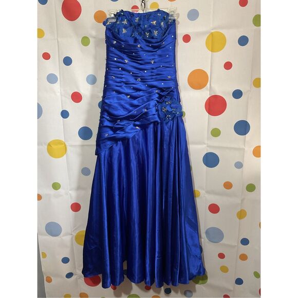 Mori Lee Madeline Gardner Size 5/6 Designer Formal Dress Strapless Blue Sequin A - Picture 12 of 16
